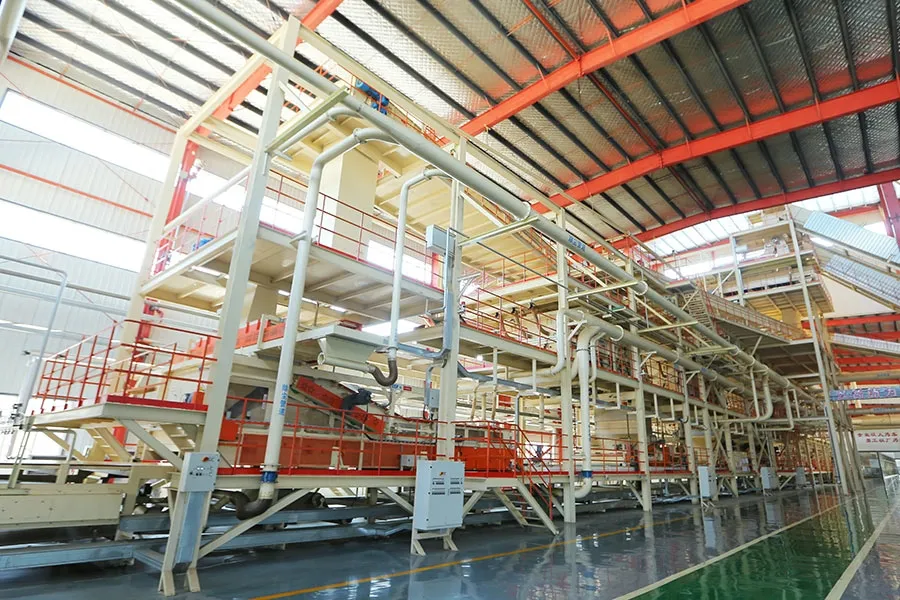Multi-story continuous-press line inside a Ningfeng production hall